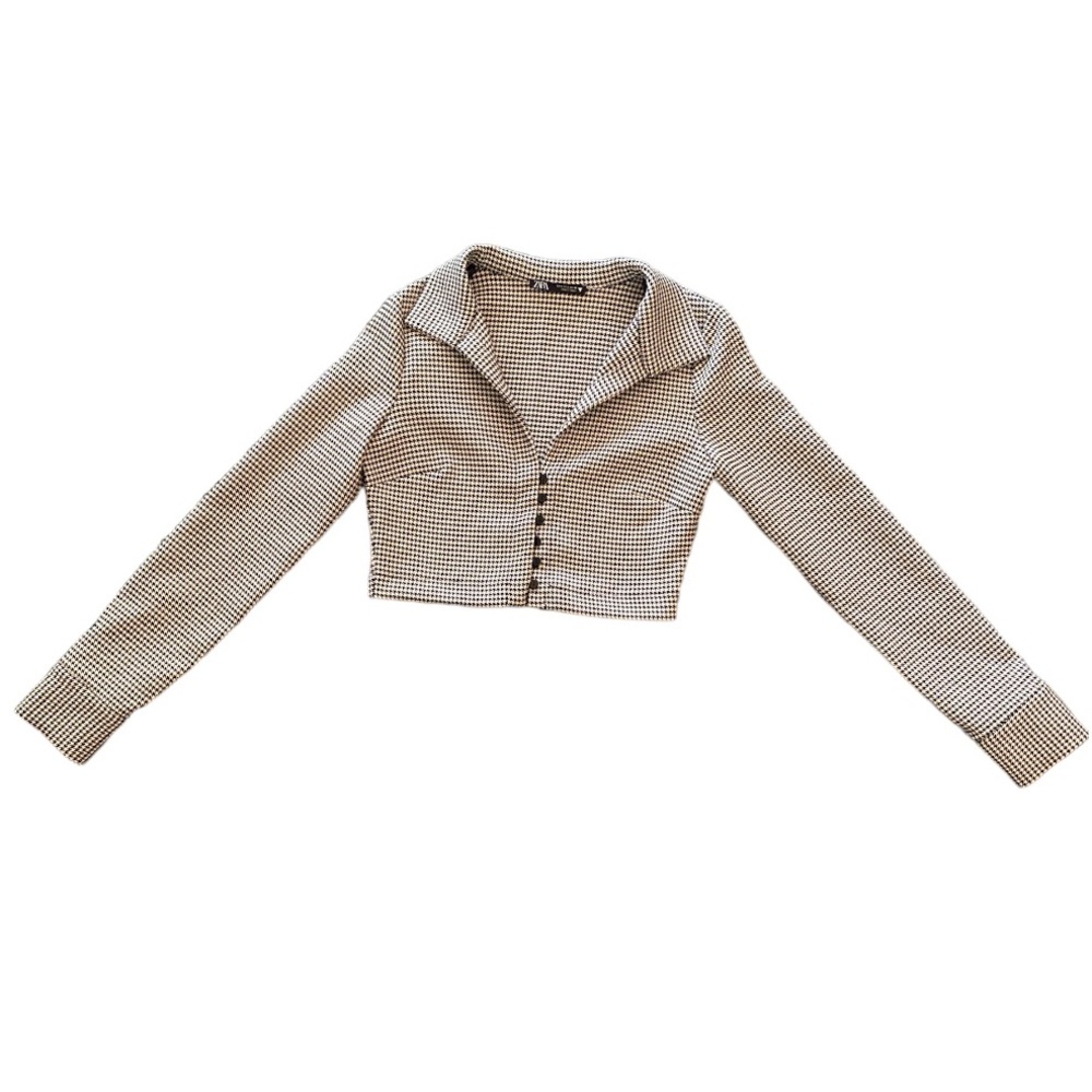 Zara Cropped Button Front Houndstooth Bolero Styl… - image 2